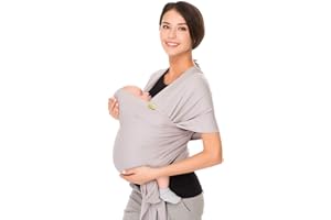 CUBY Baby Wrap Carrier Stretchy Newborn Nursing Sling Hands Free Cotton Wrap Sling for Infants New Birth Up to 35lbs(Gray)