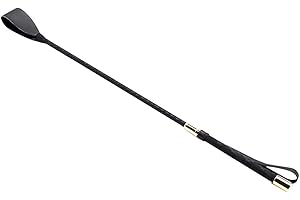 MOVKZACV Cravache d'équitation légère avec poignée, Cadeau Fouets Cheval Cravache d'équitation en Similicuir avec poignée en Gel Anti-dérapant (45cm, Noir)