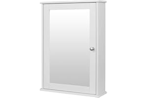 eSituro SBP0027 szafka z lustrem, lustro łazienkowe, szafka wisząca z drzwiami, szafka ścienna, szafka łazienkowa, biała, szer. x wys. x gł.: ok. 42 x 58,5 x 12 cm