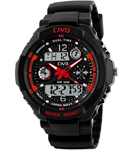CIVO Mnner Jungen Frauen Mdchen Kinder Mode Einfach LED Analog Sportuhr Digital Armbanduhr Wasserdichte Casual Militr Herren Tactical Uhr Silikonband Kalender Wecker fr Herren Uhren Rot CIVO Mnner Jungen Frauen Mdchen Kinder Mode Einfach LED Analog Sportuhr Digital Armbanduhr Wasserdichte Casual Militr Herren Tactical Uhr Silikonband Kalender Wecker fr Herren Uhren Rot