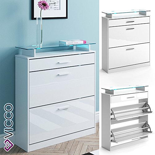 Schuhschrank Kipper LED Beleuchtung hochglanz Schuhkipper Schuhkommode weiß - 3