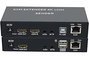XYKJOBC 4K HDTV 120M KVM Extender HDMI-compatible USB-A Teclado Mouse 3.5mm AUX Aleación de aluminio en CAT6 RJ45 Lan Ethernet Extender (120M)