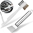 Kitchen Stove Cleaning Brush + Scraper Tool Set, Brass Wire Brushes for Range Hood Grease Grime, Rust Cleaner Heavy Duty Stainless Steel Putty Scraper for Gas Burners Cooktop Pot Pan