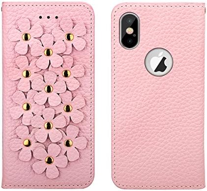 iPhone X Wallet Case Folio (5.8-Inch), 3D Vintage Flower Patchwork Flip Floral Cover PU Leather Wallet Case with 2 Card Holder for Girls and Women (Pink)
