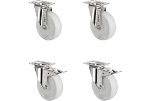 CASCOO SETSITI100N0N0L0N Rollensatz 2 Lenkrollen-, 2 mit Feststeller, Polyamid, Edelstahl, Durchmesser 100 mm, Transportrollen, Gleitlager, INOX, Traglast 450 kg (4-er Pack)