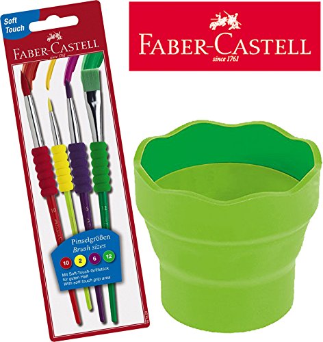 Faber-Castell Wasserbecher CLIC & GO, faltbar / Kombi-Set (Becher + Pinselset, hellgrün)