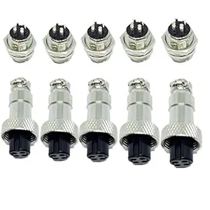 JORDAR 5PCS 5A 16MM 4 Pin Female and Male Aviation metal Connector Plug (Silver)