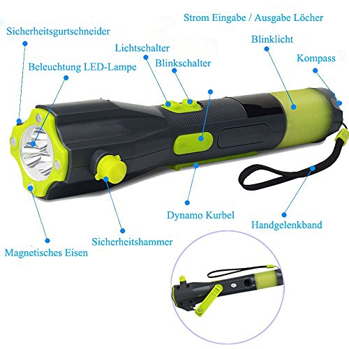 BESTEK 7 in 1 NotfallHammer,LED Taschenlampe,Gurtsschneider,Kompass,Notbeleuchtung,Ladegeräte für USB Device - 2