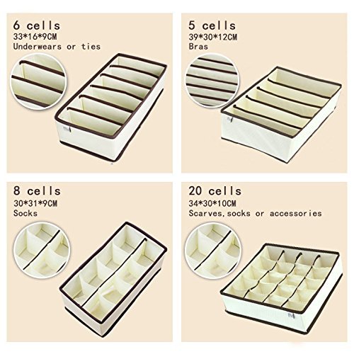 Schublade Organizer, Schrank Organizer, Bra Unterwäsche Schublade,Aufbewahrungsboxen Socken oder Kommodenschubladen Divider 4 Set Beige von MIU COLOR® - 2