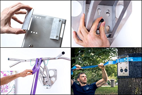 Klimmzugstange Dip-Stange: Pullup & Dip, mobil für Wand + Befestigung an Baum/Pfosten, indoor zu Hause und outdoor im Garten/Park, rostfreier Edelstahl + PREMIUM Qualität, WELTNEUHEIT, über 25 Übungen, 100% Kundenzufriedenheit, 3 unterschiedl. Pakete - 5