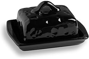 Sweejar Home Ceramic Butter Dish with Lid,Cheese-Shaped Butter Holder,Cute Butter Dish for Countertop,Kitchen Deco & Butter Storage(Black)