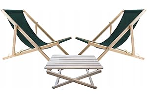 WOODOK – Ensemble de 2 chaises Longues Pliantes en Bois avec Table – Transats de Jardin Robustes et Portables – Mobilier de Jardin Multifonctionnel, idéal pour terrasse, Balcon et Plage