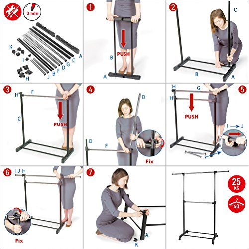 Tatkraft Saturn Teleskop Kleiderständer Verstellbar Länge 84-121.5 Höhe 113-198 cm Robustes Doppelstahlrohr Verchromter Stahl - 5