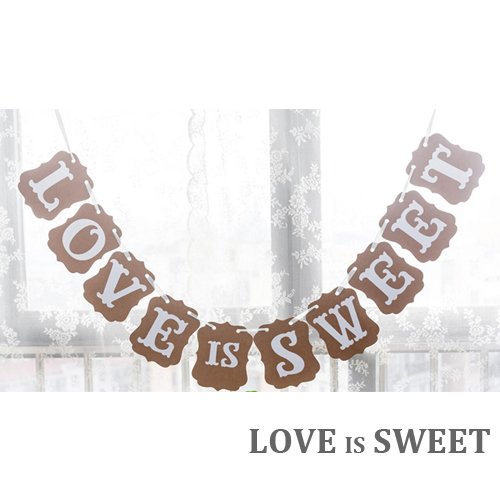 3 M Vintage Style Baby Dusche Hochzeit Party Geburtstag Wimpelkette Banner hängende Dekoration Girlande Papier & Band, khaki, LOVE IS SWEET