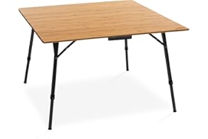 qeedo Quick Kimmy L, Tavolo da Campeggio, Piano in bambù, 108 x 108 cm, Regolabile in Altezza