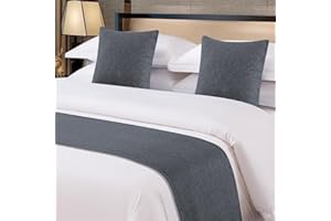 OSVINO Simple Solid Color Polyester Cotton Bedroom Guesthouse Bedding Protection Decor Bed Scarf Runner (Dark Gray, 2 Pillowcases)