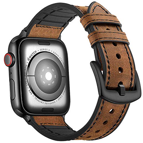 Mifa Hybrid Leather Sports Band Compatible with Apple Watch Vintage Dressy Bands Dark Brown Replacement Straps Sweatproof iwatch Series 4 1 2 3 Nike Space Black Grey 42mm 44mm Men (42mm/44mm - Brown)