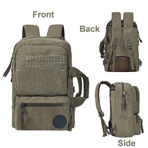 Canvas Rucksäcke, 3-Wege Konvertierbar Rucksack von EKOOS Multifunktional Verformbarer Retro Laptoprucksack Schultasche Reisetasche, Perfekt für Büro, Schule, Reisen und Jeden Tag (Armee-Grün) - 2