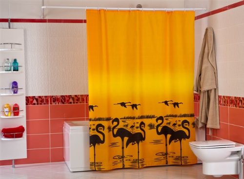 wohnideenshop WOHO50032 Duschvorhang Flamingo Textil 240cm x 200cm inklusive Ringe