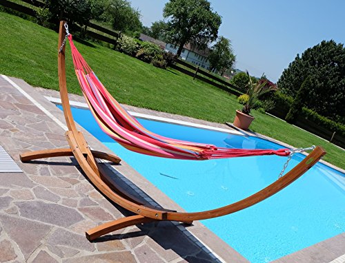 350cm Hängemattengestell MONA Gestell aus Holz Lärche mit bunter Tuch Hängematte von AS-S - 8