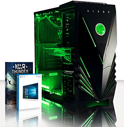 VIBOX Abominus 67 Gaming PC - 4,1GHz Intel i5 Quad Core CPU, Geforce GTX 1060, leistungsfähig, Wassergekühlter Desktop Gamer Computer mit Spielgutschein, Windows 10, Grün Innenbeleuchtung, lebenslange Garantie* (3,5GHz (4,1GHz Turbo) Superschneller Intel i5 7600 Kabylake Quad 4-Core Prozessor CPU, Nvidia GeForce GTX 1060 3GB Grafikkarte, 16GB Team 2133MHz DDR4 RAM, 1TB HDD Festplatte, Thermaltake CPU Wasserkühler, 600W 85+ Netzteil, Vibox grünes Gehäuse, B250 Mainboard)