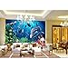 Produktbild MSyikU Seidenwandbild 3D Wallpaper Benutzerdefinierte Wandbild Wandbild 3D TV Einstellung Wand Unterwasserwelt Dolphin Fish Foto 3D Wandbilder Wallpaper,140cmx70cm