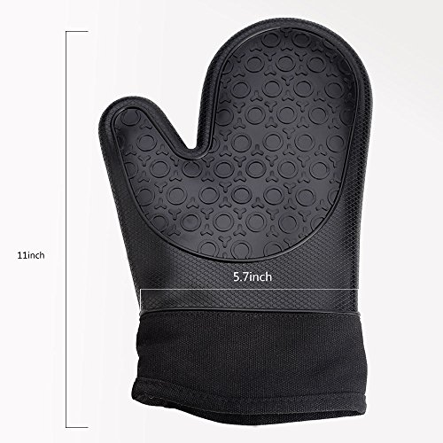 Jonhen Ofenhandschuhe Silikon Hitzebeständige, Topfhandschuhe Topflappen zum Küche,Backen,Kochen,Barbecue,Grillen,1 Paar,Schwarz,Gratis Bürste & Topf Halter - 3