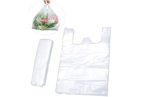 BAMBOOPACK 100 Bolsas Transparentes de 24 x 36 cm, Chaleco, Bolsas de plástico, Bolsas de Compras, Camisetas de comestibles, Bolsas de Compras con Asas para Compras al por Menor, supermercado, Almacenamiento