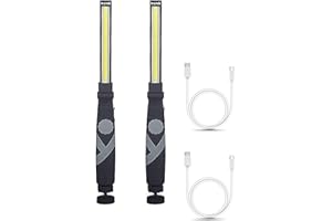 SUYAMIR 2X Lampada da Lavoro COB Ricaricabile Portatile, Luce di Lavoro LED Ricaricabile con Base Magnetica, Lampade Ispezione per l'escursione di Campeggio Gancio per Riparazione Auto (Nero)