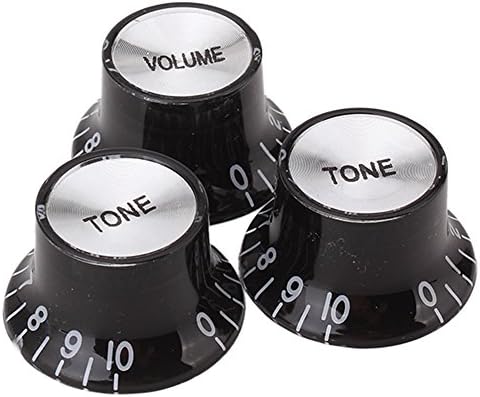 Yibuy Black 1V2T Control Knobs Volume Control Knob for Electric Guitar or Bass Set of 3