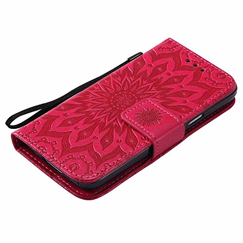 Galaxy S5 Mini Hülle, Dfly Premium Slim PU Leder Mandala Blume prägung Muster Flip Hülle Bookstyle Stand Slot Schutzhülle Tasche Wallet Case für Samsung Galaxy S5 Mini, Rot - 7