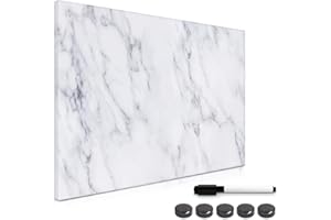 Navaris Tablero de Notas magnético - Pizarra con diseño de mármol Blanco - Pizarra magnética con Marcador Negro y 5 imanes