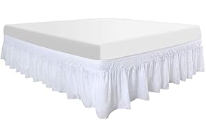 PiccoCasa Polyester Wrap Around Bed Skirt,Elastic Dust Ruffles Bedskirts,Fade & Wrinkle,No Lift Mattress,Three Fabric Sides with 16 Inch Drop Snow White Queen