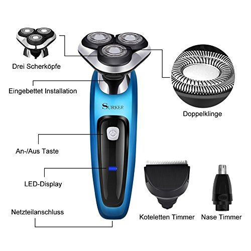 SURKER Elektrorasierer 3D Rasierer Bartschneider 3 in 1 Präzisionstrimmer, Vollständig abwaschbar Barttrimmer set Blau - 8