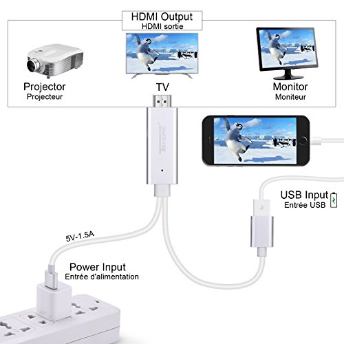 Tendak 1080P Lightning zu HDMI Adapter Spiegelung Kabel mit USB Ladekabel für iphone ipad Samsung Smartphones – Plug & Play - 5