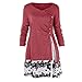 Produktbild Berimaterry Damenmode Plus Größe Knopf Drapiert Floral Spleißen Lange Tunika Bluse Tops Edles Kleid Rot Grau