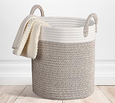 La Jolie Muse Paniers de stockage Large H38 x φ32cm, Panier Corde Coton Tressé Terracotta, Panier Cadeau Décoratif