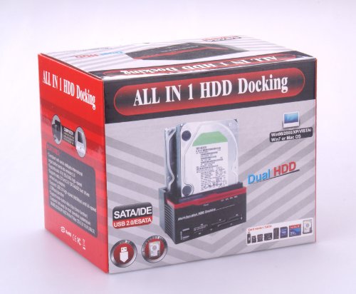 Ronsen 892U Externe Festplatte Docking Station – USB 2.0 Dual Bay Festplattenleser für 2,5 / 3,5 Zoll IDE und SATA I / II HDD SSD, mit All-in-1 Kartenleser (SD / XD / Micro SD / TF / MS / M2 / CF / MD Karte) und One Touch Backup, Unterstützung 2x 8TB, Tool-Free - 8