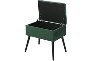 WOLTU Storage Ottoman Chair Stool Dark Green Upholstered Footstool Velvet Bench Dressing Table Stool Pouf Couch Stool Wood Legs Removable Cover, 50x35x45cm(LxWxH)
