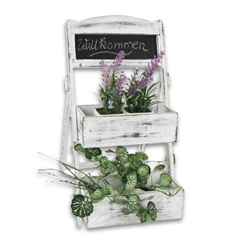 Holz Etagere oder Pflanztreppe mit Tafel Modell „Chalet“ in weiß gekalkt - 3