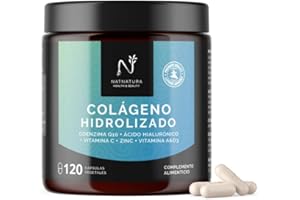 N NATNATURA HEALTH & BEAUTY Colágeno Hidrolizado con Ácido Hialurónico y Vitamina C. Tratamiento para 4 Meses. Con Coenzima Q10, Zinc, D3 y A. Piel más firme y Articulaciones saludables. NATNATURA