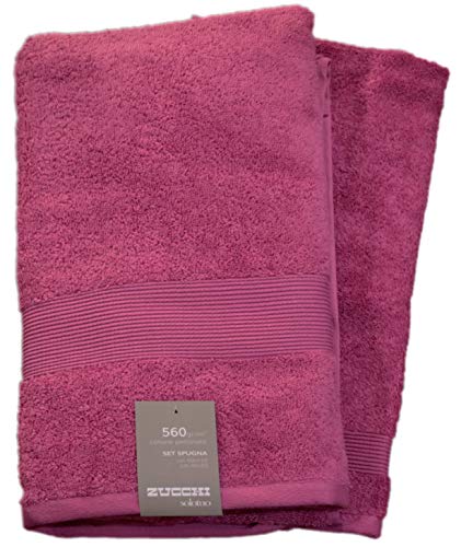 SET SPUGNA COPPIA 2 PEZZI 1+1 OSPITE 40 x 60 + ASCIUGAMANO 60 x 110 ZUCCHI SOLOTUO ASCIUGAMANI 100% SPUGNA DI PURO COTONE 560 GR/MQ (FUXIA - 3161)