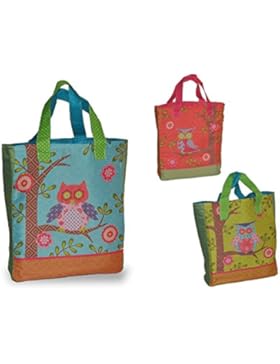Umhängetasche / Schultertasche / Shopper mit Eulen und Blumen - Kindertasche Tasche Stoff Mädchen Tragetasche...