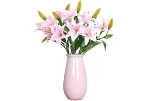 GKONGU Flor Artificial Lirio, GKONG Pack de 4 Ramos Realista Flores Ramos de Aspecto Natural Lirio con 3 Flores y Ramas, Ideal para Habitación Parte Festivales Celebración Jarrón Decoración-Rosado