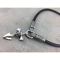 Lederkette Lederhalskette schwarz aus 8 mm geflochtenen Rinderleder black für Herren Männer Frauen Damen, schöner Edelstahl Anhänger Totenkopf Skull Schädel - Längenauswahl! LK_8