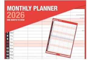 SHINEONE 2026 Monthly Planner Five Column Size A3 Month To View Planner Organizer Wall Calendar For Home Office Family planner, 5 Column Layout, Wall Mounted, 12 Months, Red & White