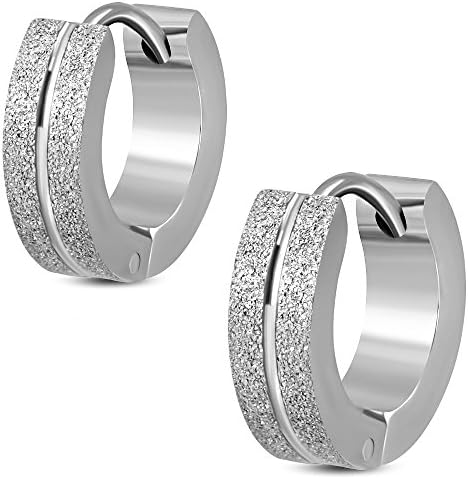 Set of 2 Pairs Folding Creole Earrings Stainless Steel Silver Sand-Blasted elegant