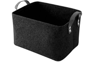 ANMEISH Felt Basket With Handles - Large Open Storage Box, Black Fabric Bin for Organizing Clothes, Baby Products, Books - Foldable Laundry Storage