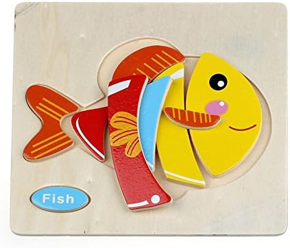 Zolimx Kids Toys Jigsaw Animal Wooden Kids Children Early Learning Puzzles Training Toys (Fish)