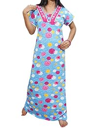 Indiatrendzs Women Nighty Dot Printed Modal Fabric Nightwear Nightgown (Light Blue)(Chest 42)